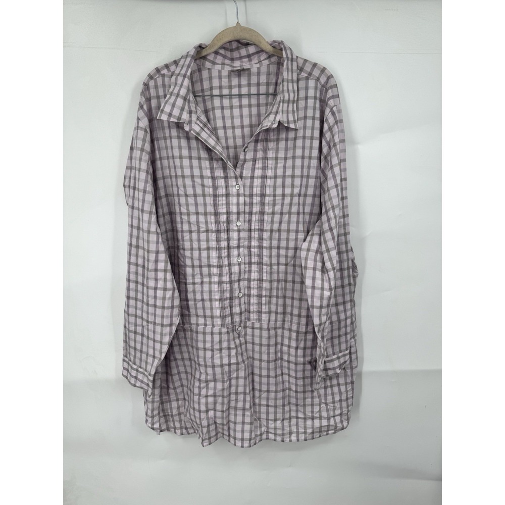 J. Jill Purple Plaid Plus Size 4X Women Tunic Top 1/2‎ Button Feminine Preppy